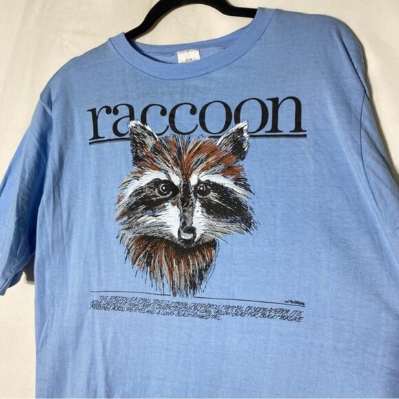 Vintage Tiger Brand Waves Blue Raccoon Graphic Tee T Shirt XL - Picture 10 of 16